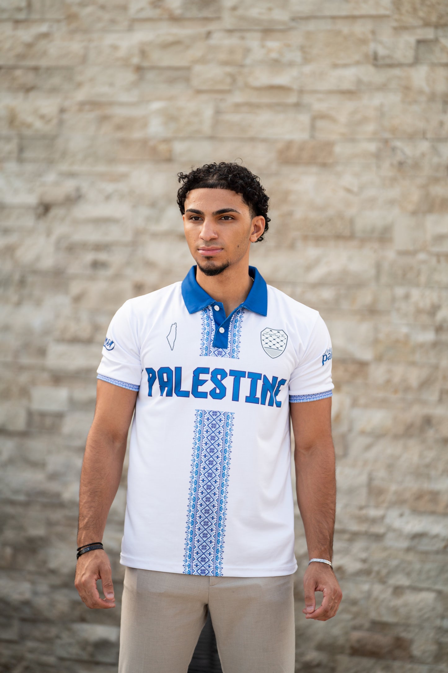 Palestine Jersey – (White/Blue) Tatreez Design | Cultural Apparel