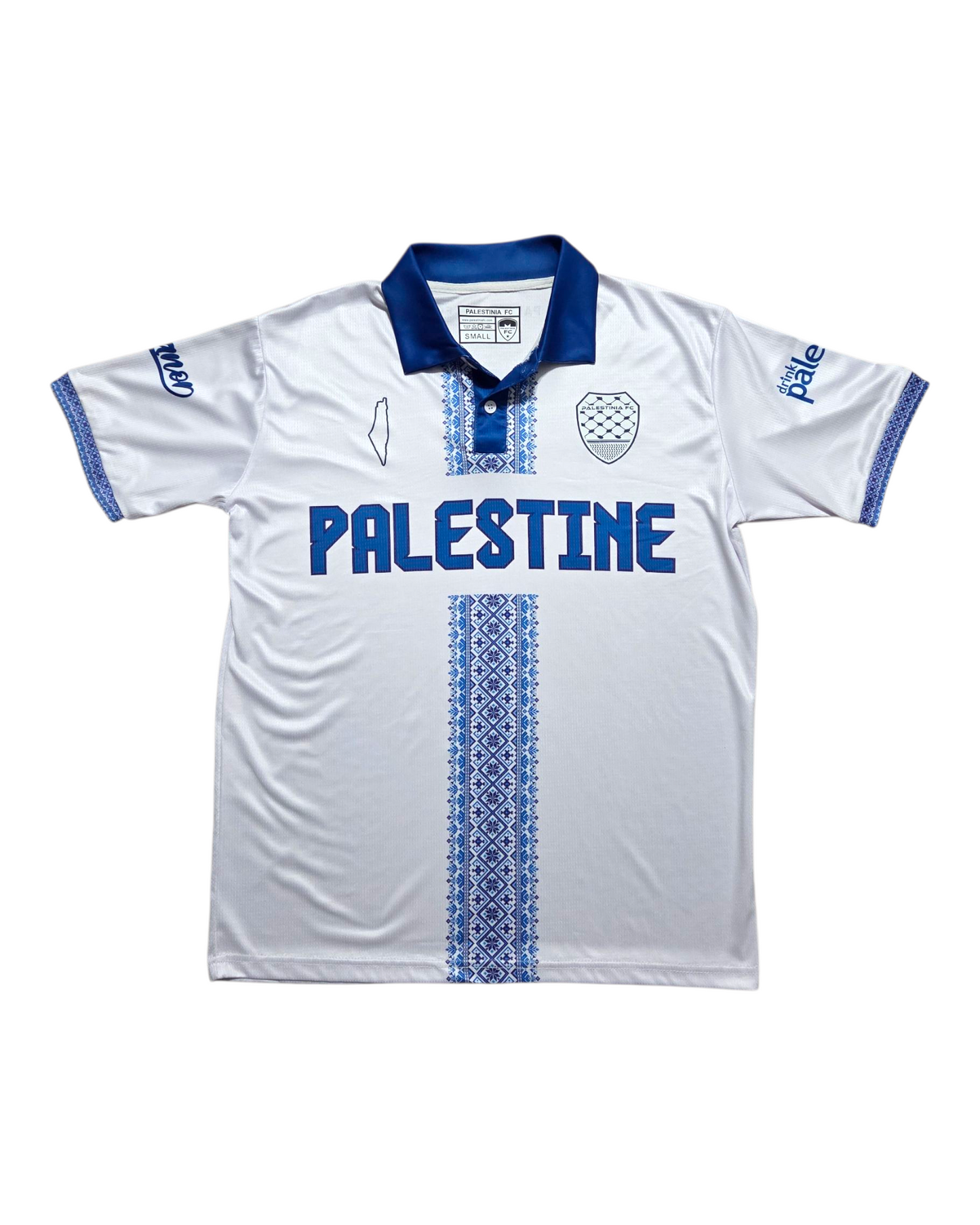 Palestine Jersey – (White/Blue) Tatreez Design | Cultural Apparel