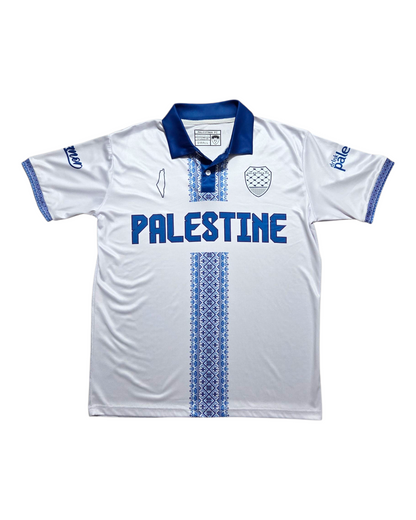 Palestine Jersey – (White/Blue) Tatreez Design | Cultural Apparel