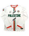 White sports jersey with 'Palestine' text and flag design on a white background