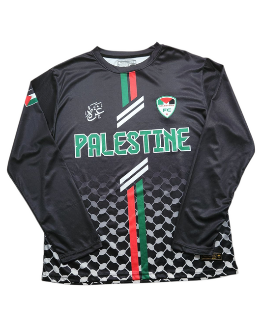Black Palestine Jersey (Green/ Red Stripes) Long Sleeve