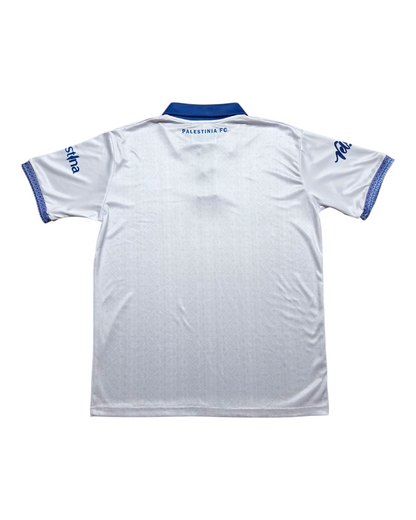 Back of white Palestine Tatreez jersey with subtle embroidery pattern