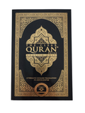 The image shows the cover of 'The Clear Quran' with decorative patterns and text in a language that appears to be English.